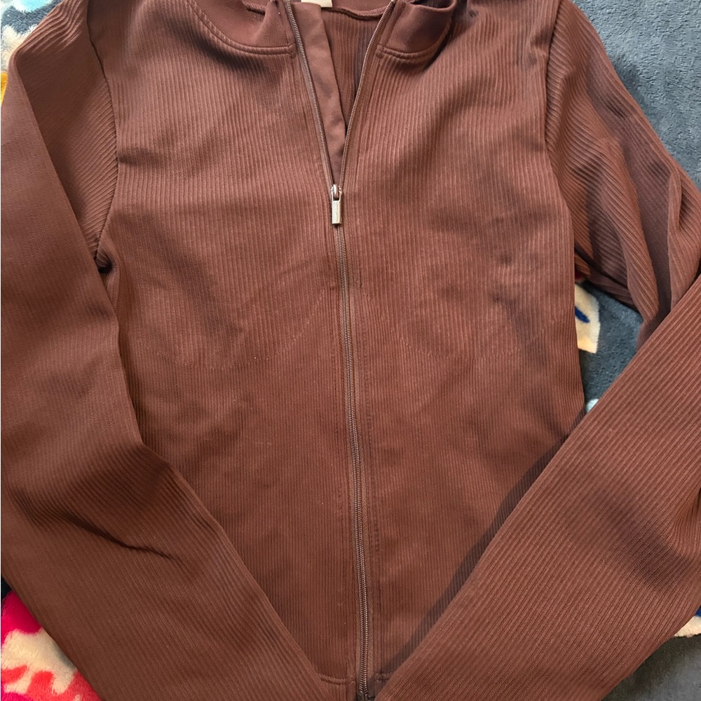 Brown Ribbed Zip-Up Jacket